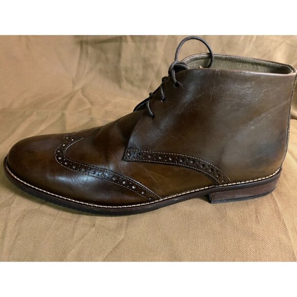 Stafford Mens Boots 9W Dix Chukka Wing Tip Brown Letaher Lace Up Classic - Picture 12 of 16